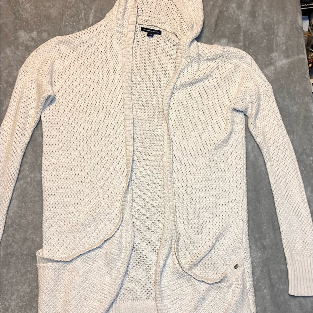 American Eagle Womens Cream Open Longβ Sleeve Hood Cardigan Sweater SP READ